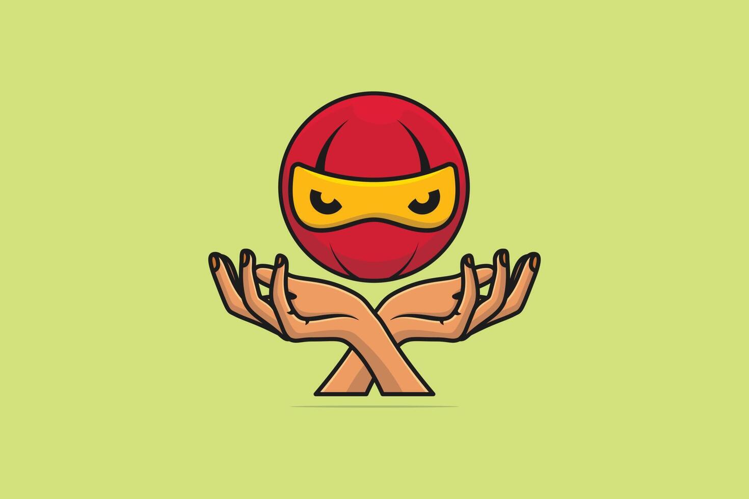 Cute Ninja Head on Hands vector illustration. Ninja icon Concept. Ninja warrior icon. Simple black ninja head and hands in cross sign vector design.
