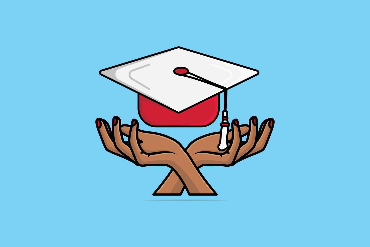 Graduation Hat with Students Hands vector illustration. Education object icon concept. Hands of graduates throwing graduation hats in the air vector design.