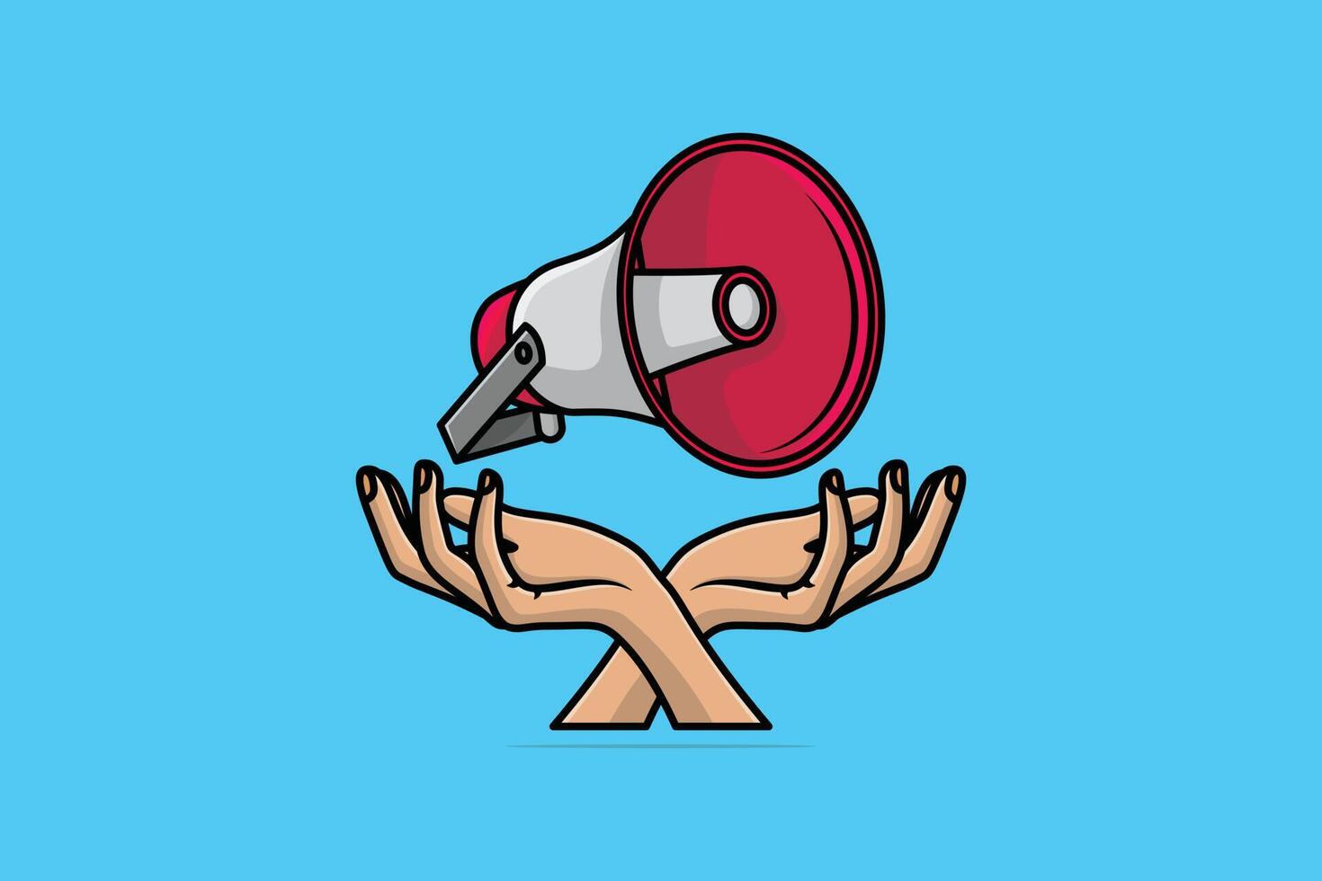 Megaphone with Hands vector illustration. Announcement speaker object icon concept. Marketing time concept, loudspeaker with hands vector design with shadow.