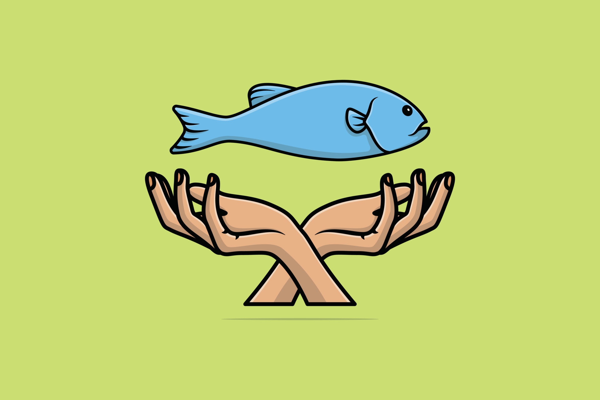 Cute Fish with Hands vector illustration. Animal nature icon