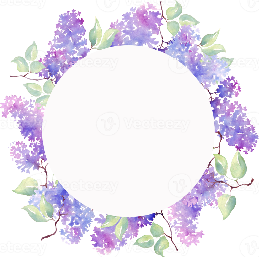 Lilac frame. Watercolor illustration. Hand-painted png