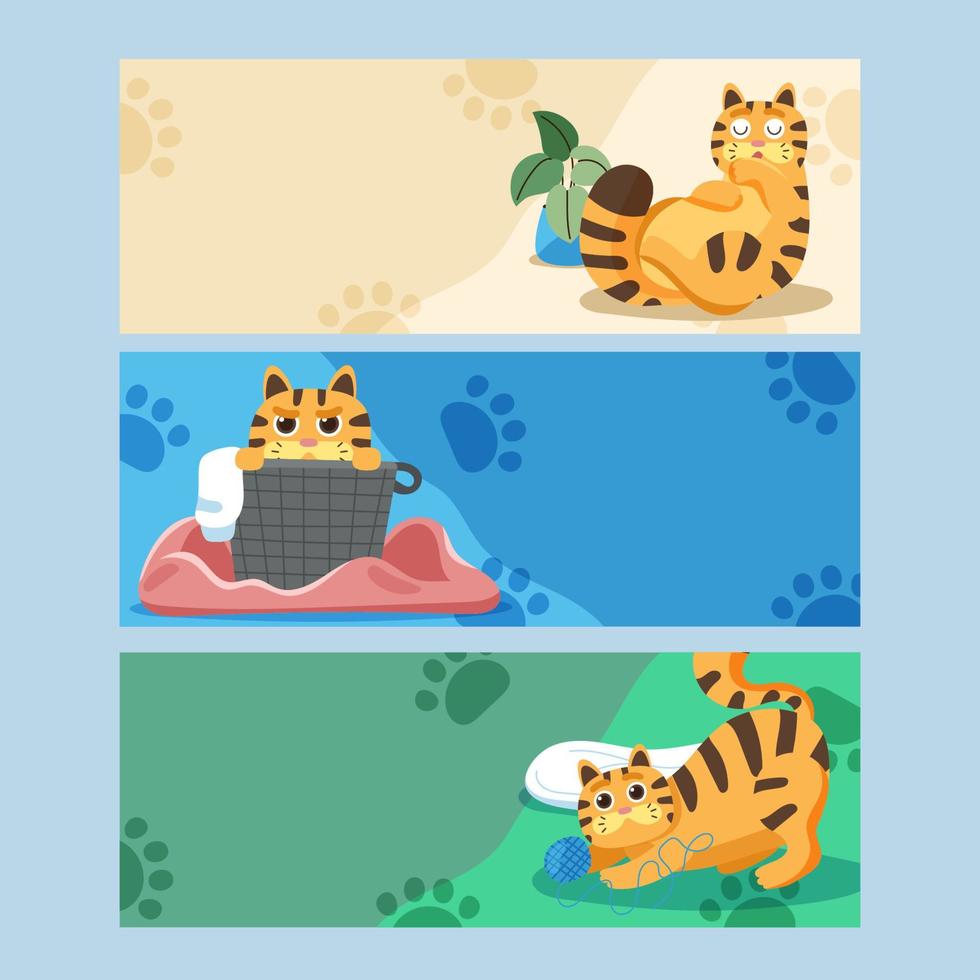 Cute Yellow Cat Banner Set vector
