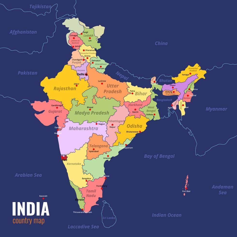 Map of India with Surrounding Borders vector