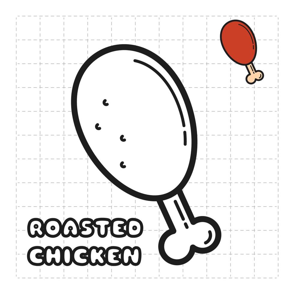 Children Coloring Book Object. Food Series - Roasted Chicken. vector