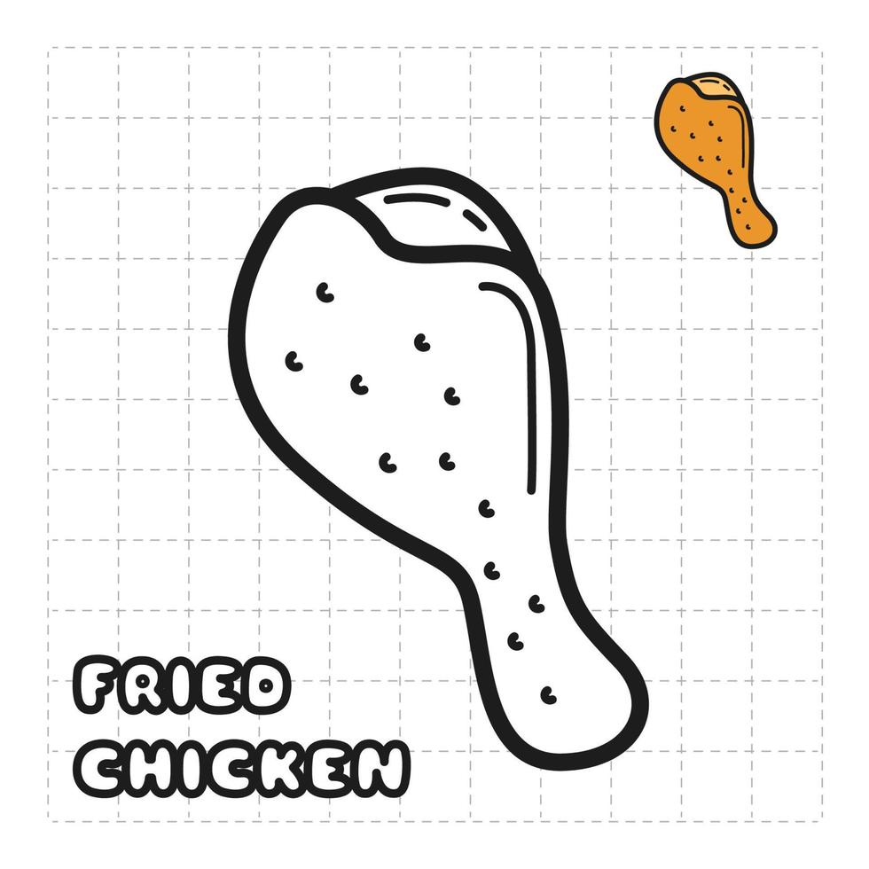 Children Coloring Book Object. Food Series - Fried Chicken. vector