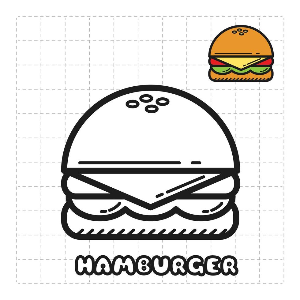 Children Coloring Book Object. Food Series - Hamburger. vector