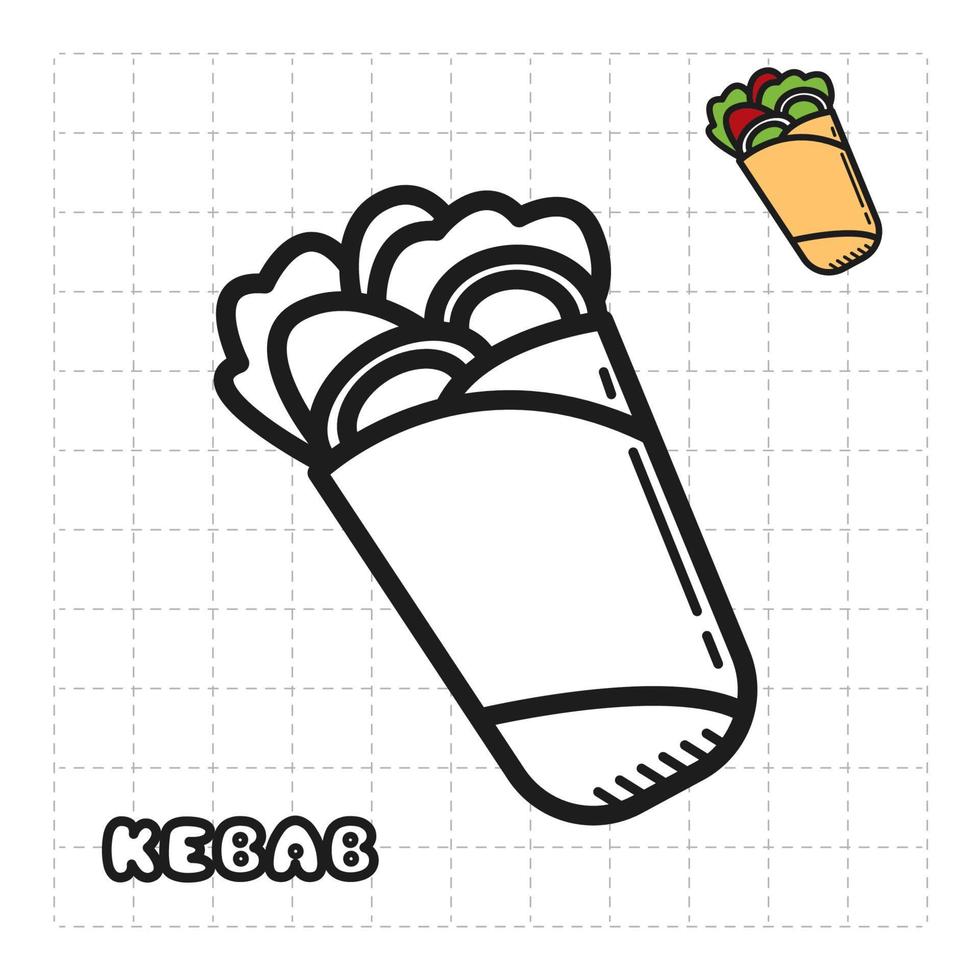 Children Coloring Book Object. Food Series - Kebab. vector