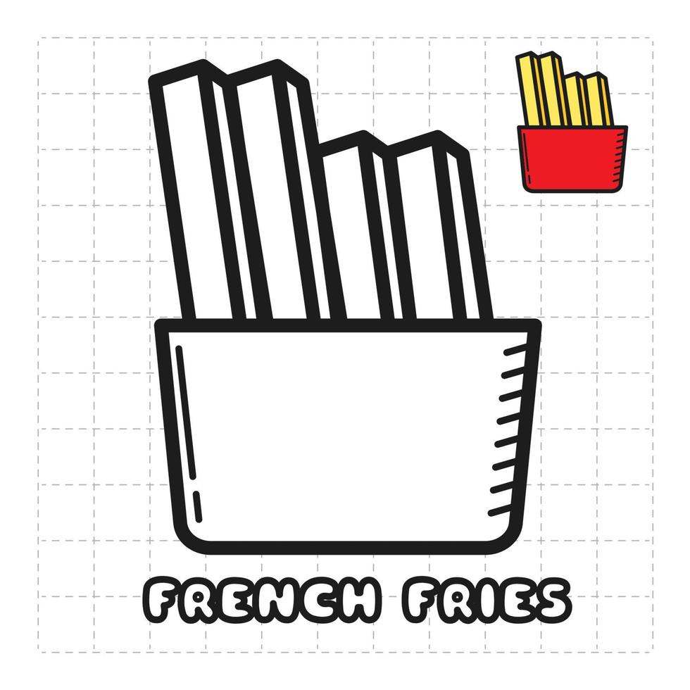 Children Coloring Book Object. Food Series - French Fries. vector