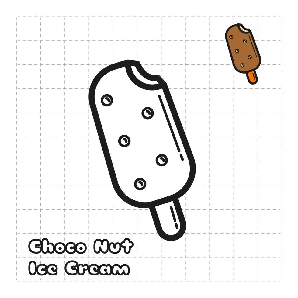 Children Coloring Book Object. Food Series - Peanut Chocolate Ice Cream vector