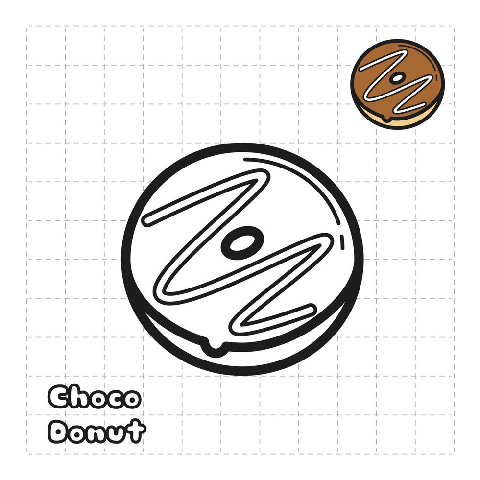 Children Coloring Book Object. Food Series - Choco Milk Donut vector