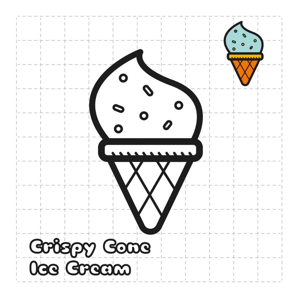 Children Coloring Book Object. Food Series - Crispy Cone Ice Cream vector