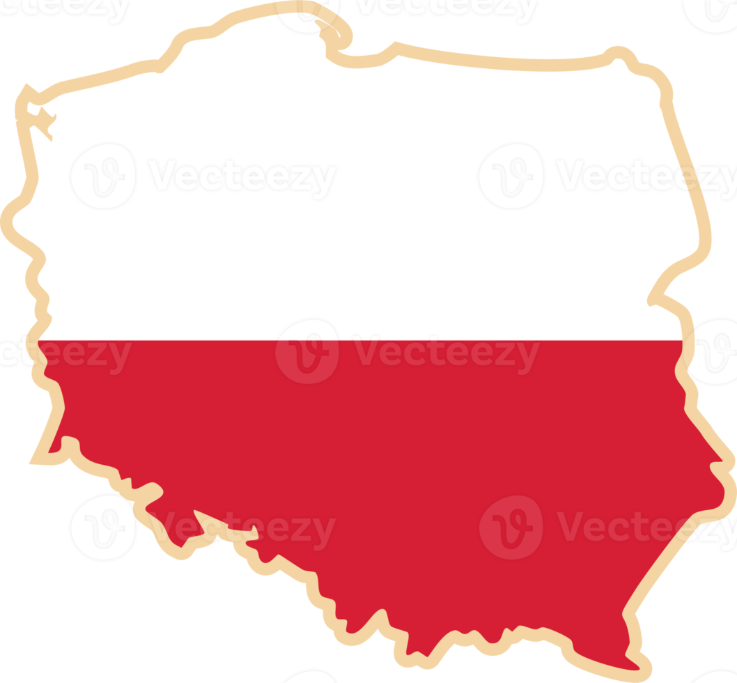 Poland map with national flag sticker. png