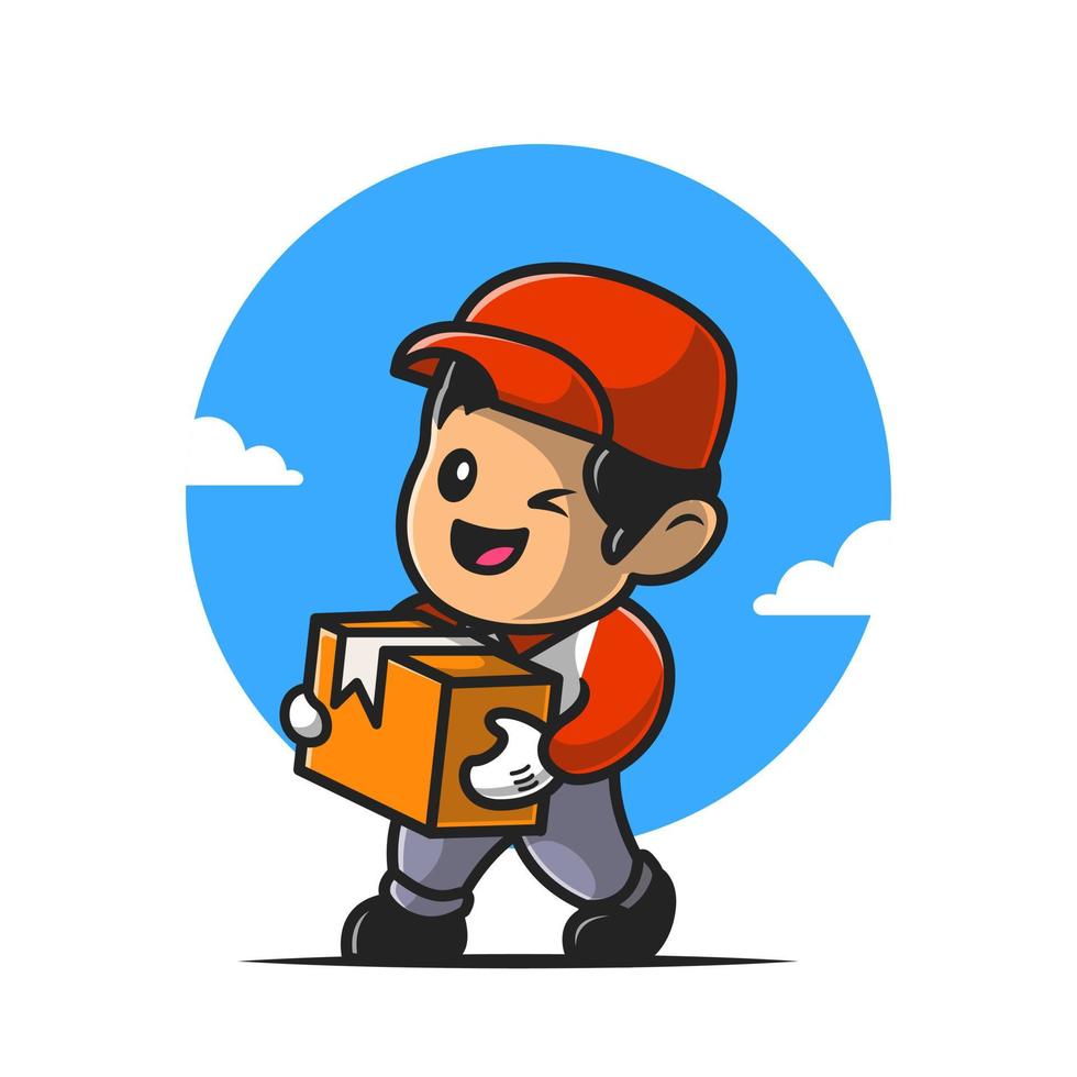 Courier Shipping Package Cartoon Vector Icon Illustration. People Profession Icon Concept Isolated Premium Vector. Flat Cartoon Style