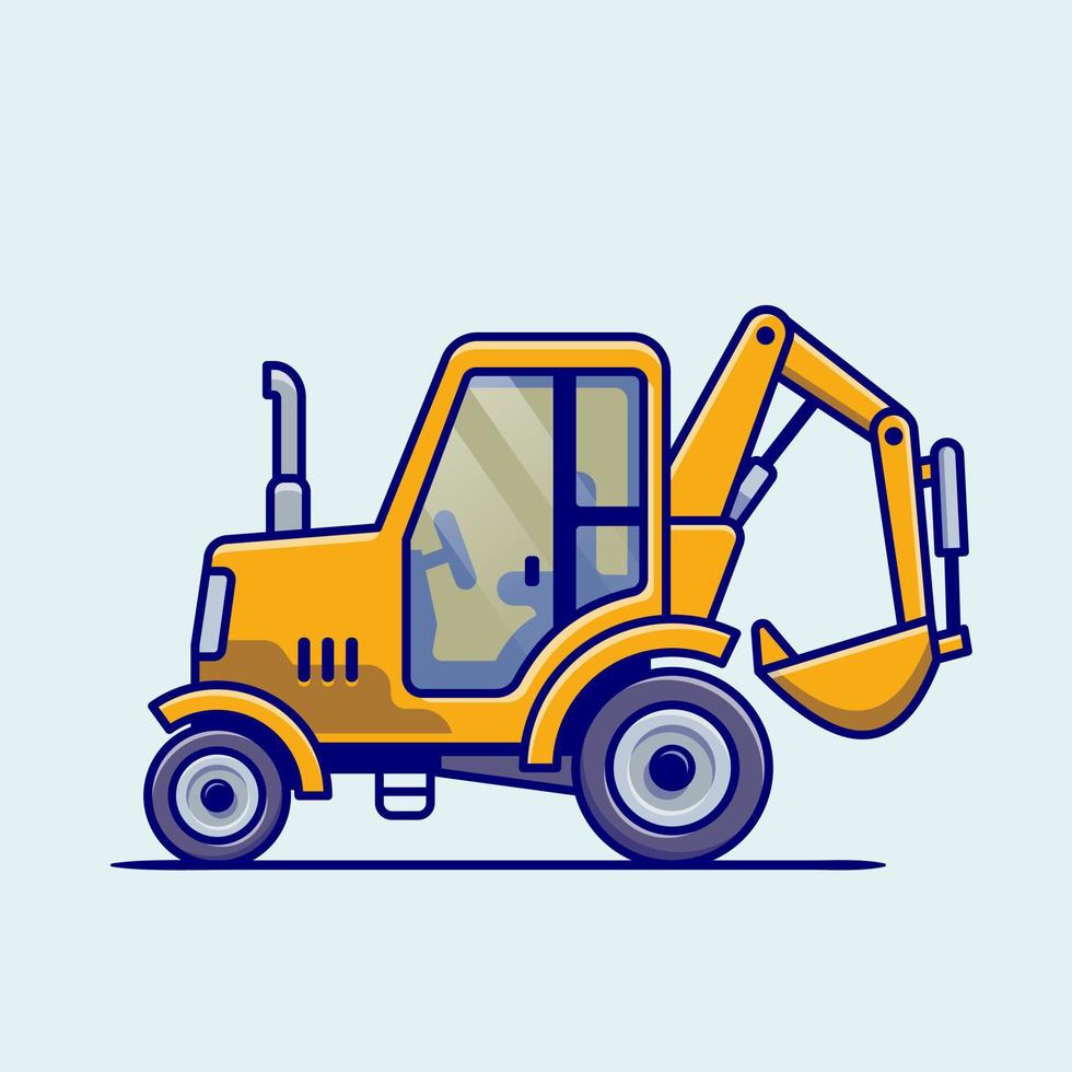 Tractor Vehicle Cartoon Vector Icon Illustration. Building Transportation Icon Concept Isolated Premium Vector. Flat Cartoon Style