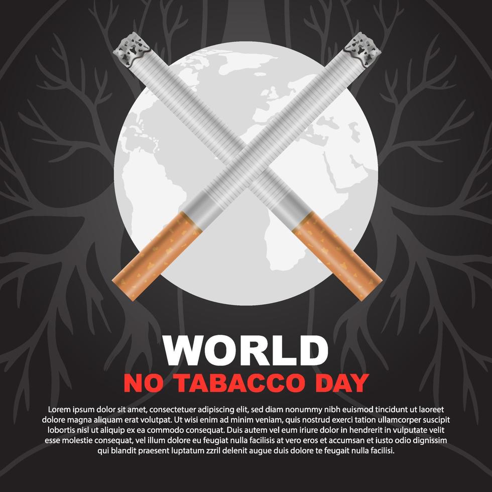 No tabaco día No de fumar prohibido prohibido detener símbolo mundo mapa social medios de comunicación modelo diseño vector