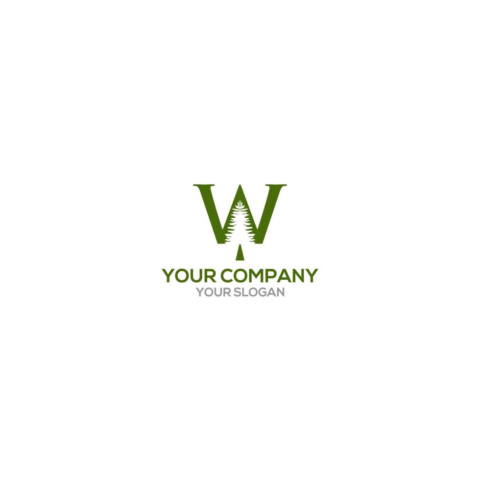 W Pine Logo Design Vector