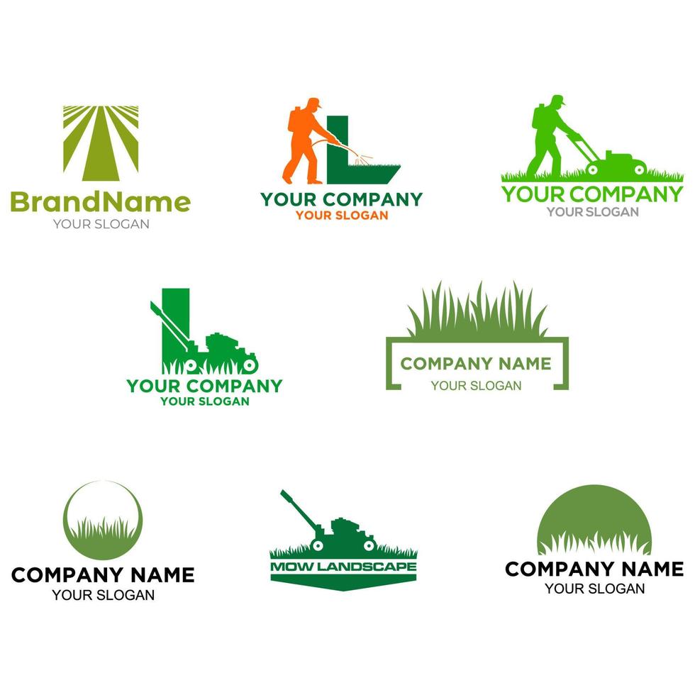 set collection lawn care logo vector