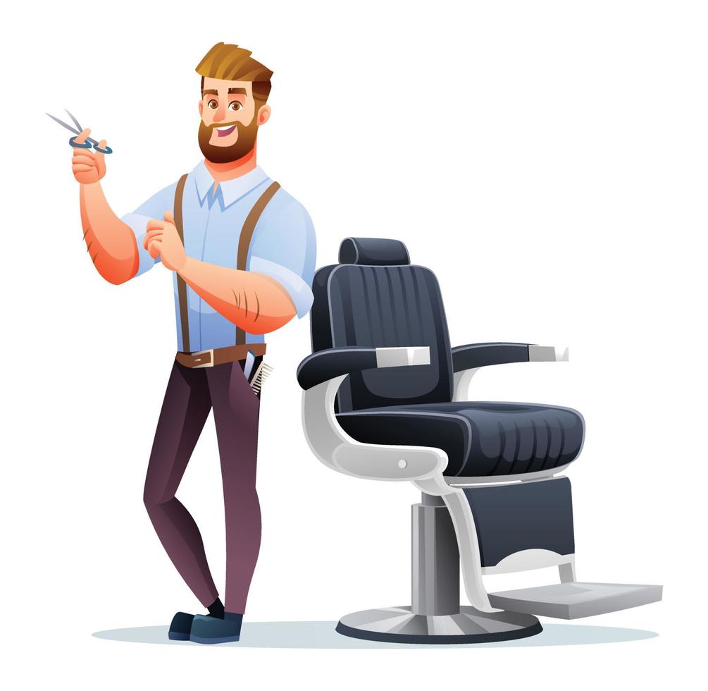 Professional barber character. Barber shop cartoon illustration vector