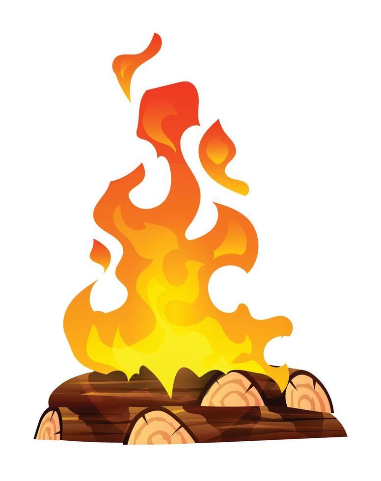 Burning bonfire with wood cartoon illustration isolated on white background vector