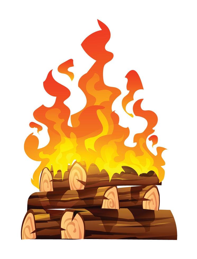 Burning bonfire with wood. Firewood flames vector cartoon illustration