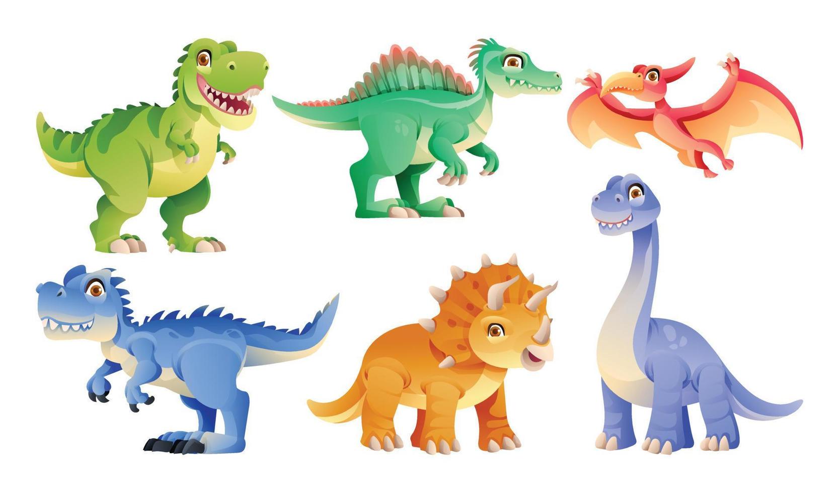 Set of cute dinosaur characters in cartoon style vector