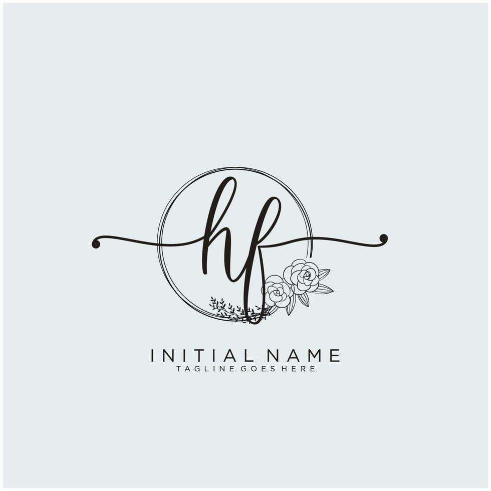Initial HF feminine logo collections template. handwriting logo of initial signature, wedding, fashion, jewerly, boutique, floral and botanical with creative template for any company or business. vector