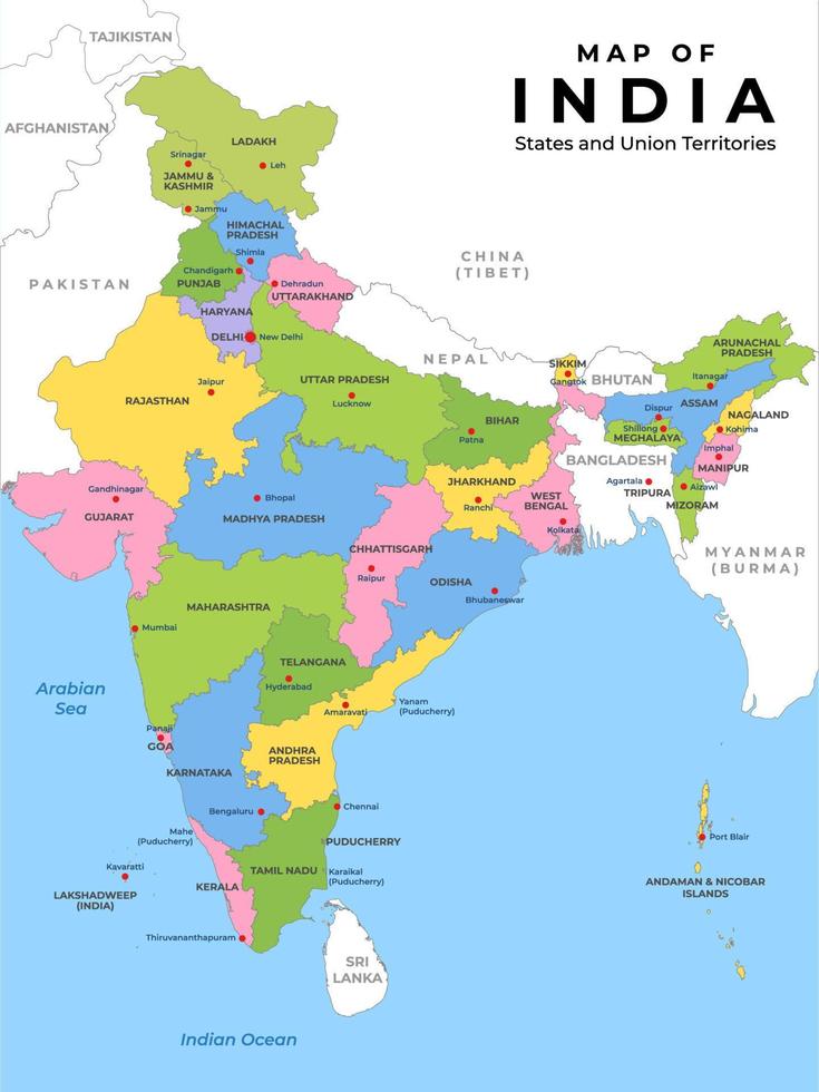 mapa de India con rodeando fronteras vector