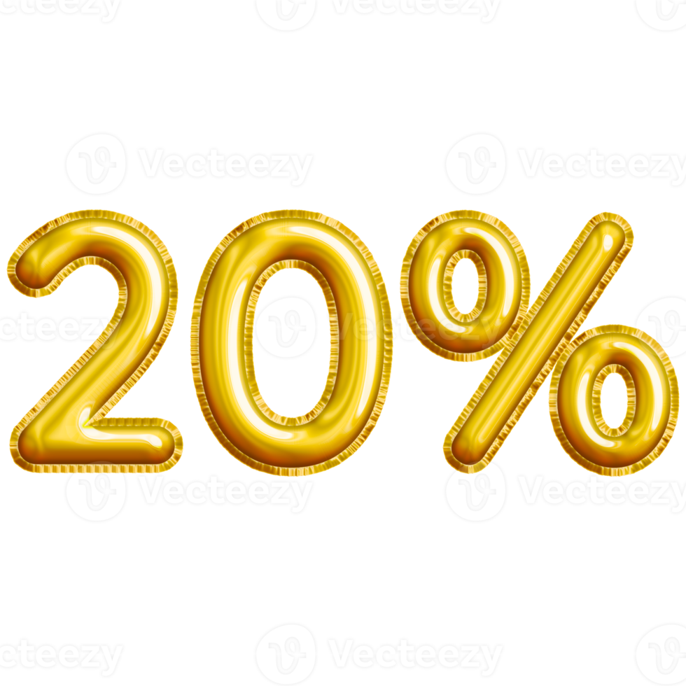 20 or Twenty Percent 3D Gold Balloon. You can use this asset for your content Marketing like as Promotion, Advertisement, Ads,  Banner, Flyer, Discount Card and anymore. png