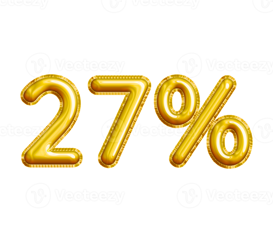 27 or Twenty-seven Percent 3D Gold Balloon. You can use this asset for your content Marketing like as Promotion, Advertisement, Ads,  Banner, Flyer, Discount Card and anymore. png