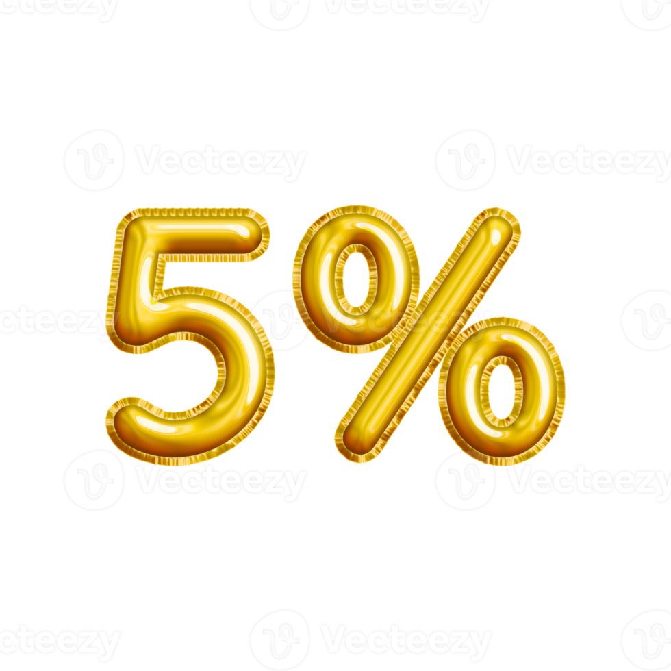 5 or Five Percent 3D Gold Balloon. You can use this asset for your content Marketing like as Promotion, Advertisement, Ads,  Banner, Flyer, Discount Card and anymore. png