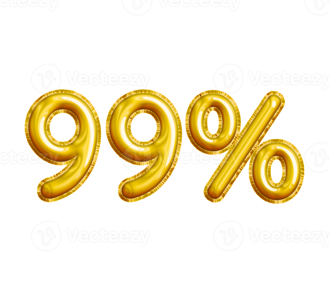 99 or Ninety-nine Percent 3D Gold Balloon. You can use this asset for your content Marketing like as Promotion, Advertisement, Ads,  Banner, Flyer, Discount Card and anymore. png