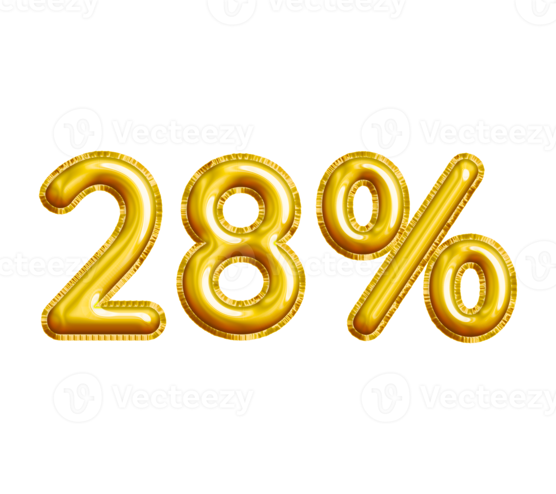 28 or Twenty-eight Percent 3D Gold Balloon. You can use this asset for your content Marketing like as Promotion, Advertisement, Ads,  Banner, Flyer, Discount Card and anymore. png