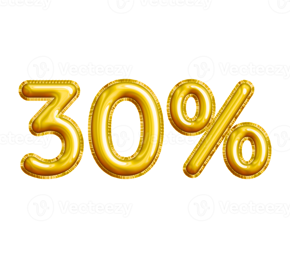 30 or Thirty Percent 3D Gold Balloon. You can use this asset for your content Marketing like as Promotion, Advertisement, Ads,  Banner, Flyer, Discount Card and anymore. png