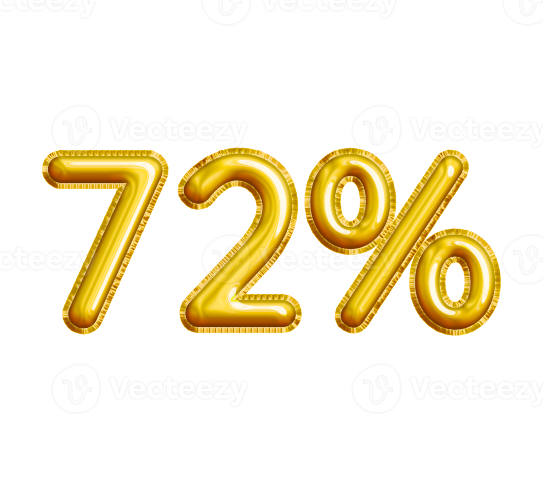 72 or Seventy-two Percent 3D Gold Balloon. You can use this asset for your content Marketing like as Promotion, Advertisement, Ads,  Banner, Flyer, Discount Card and anymore. png