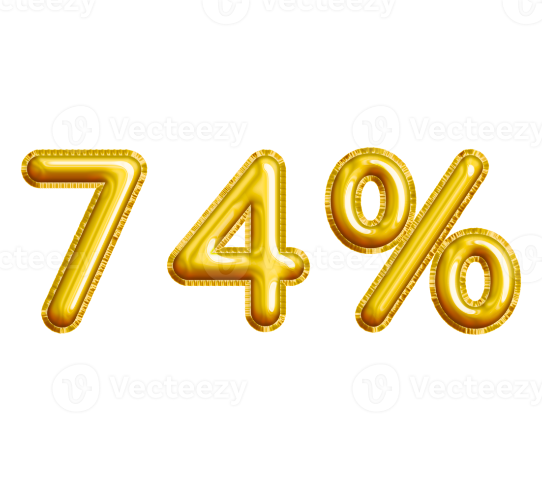 74 or Seventy-four Percent 3D Gold Balloon. You can use this asset for your content Marketing like as Promotion, Advertisement, Ads,  Banner, Flyer, Discount Card and anymore. png