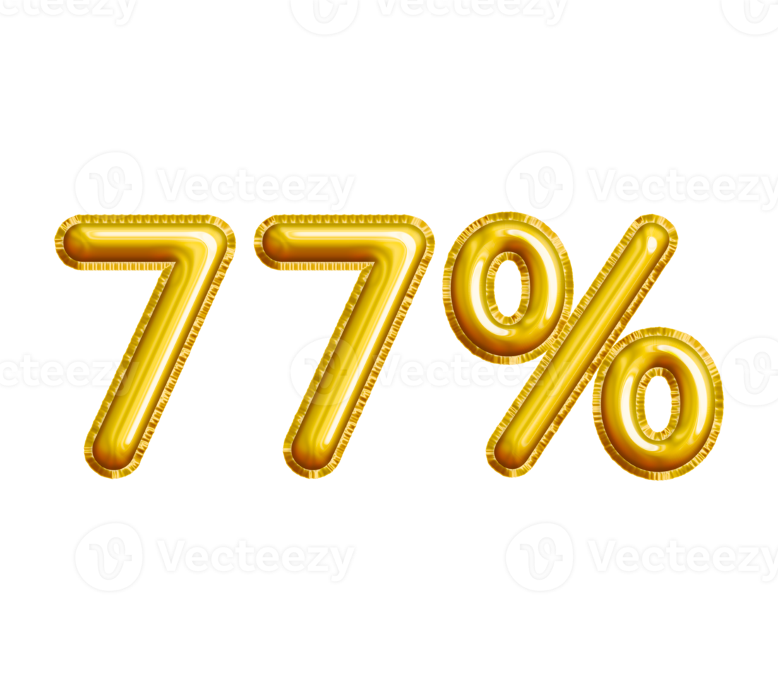 77 or Seventy-seven Percent 3D Gold Balloon. You can use this asset for your content Marketing like as Promotion, Advertisement, Ads,  Banner, Flyer, Discount Card and anymore. png