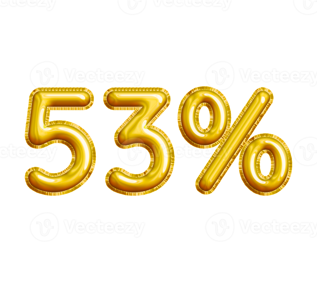 53 or Fifty-three Percent 3D Gold Balloon. You can use this asset for your content Marketing like as Promotion, Advertisement, Ads,  Banner, Flyer, Discount Card and anymore. png