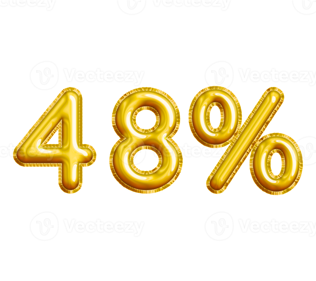 48 or Forty-eight Percent 3D Gold Balloon. You can use this asset for your content Marketing like as Promotion, Advertisement, Ads,  Banner, Flyer, Discount Card and anymore. png