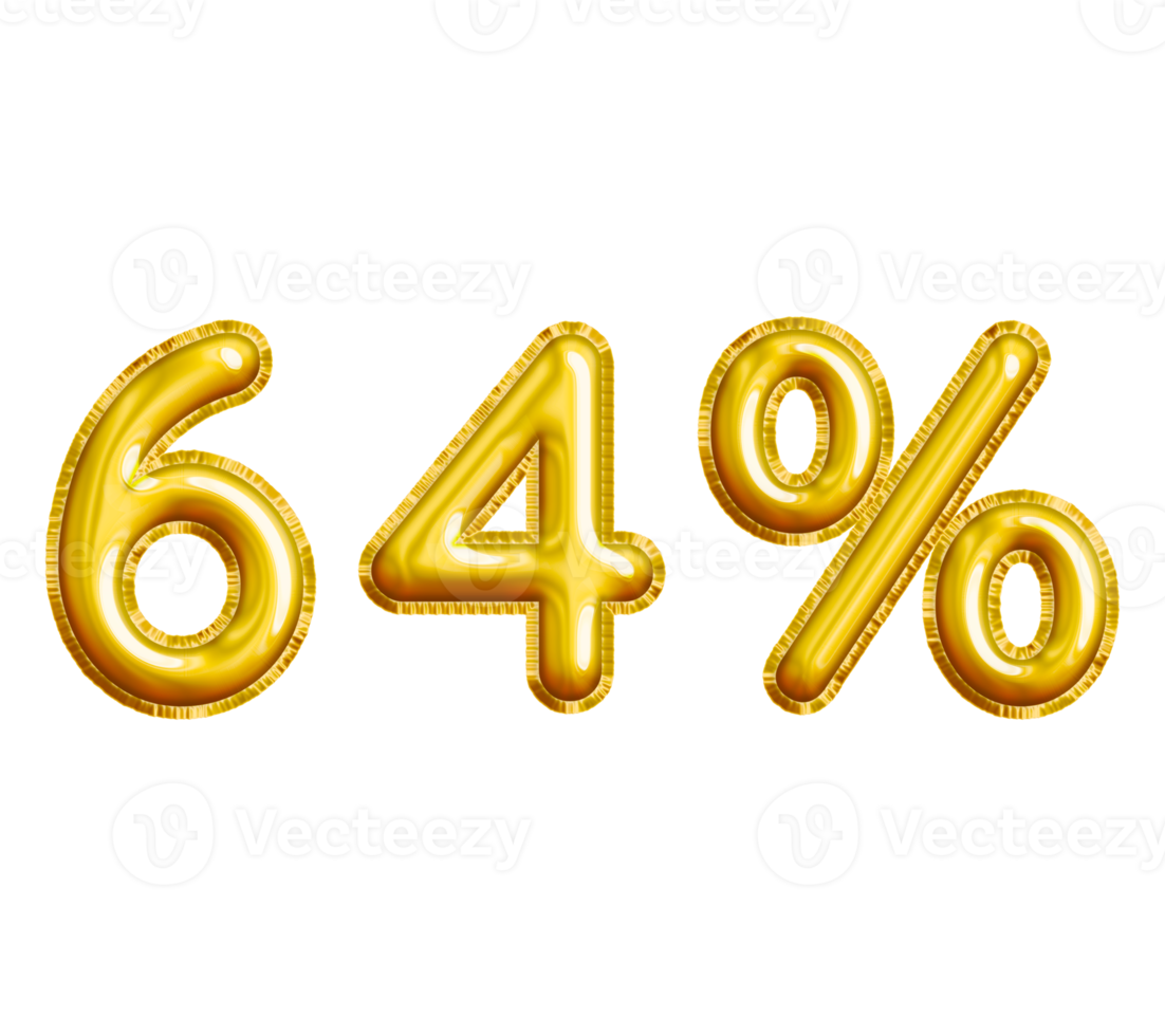 64 or Sixty-four Percent 3D Gold Balloon. You can use this asset for your content Marketing like as Promotion, Advertisement, Ads,  Banner, Flyer, Discount Card and anymore. png