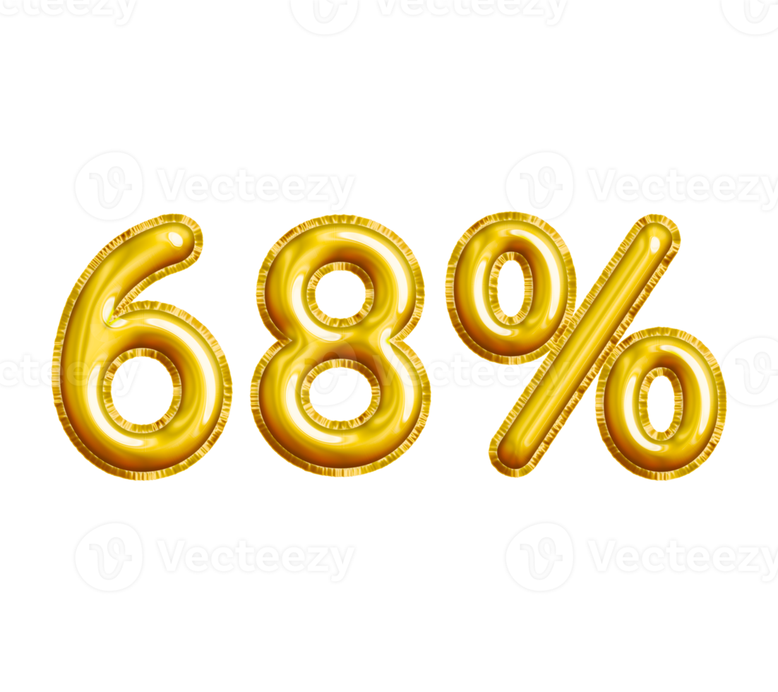 68 or Sixty-eight Percent 3D Gold Balloon. You can use this asset for your content Marketing like as Promotion, Advertisement, Ads,  Banner, Flyer, Discount Card and anymore. png