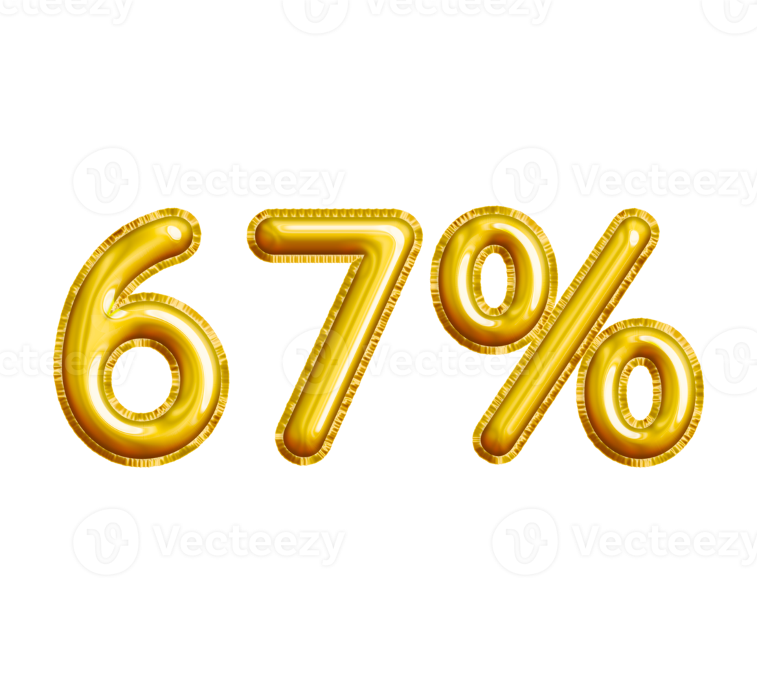 67 or Sixty-seven Percent 3D Gold Balloon. You can use this asset for your content Marketing like as Promotion, Advertisement, Ads,  Banner, Flyer, Discount Card and anymore. png