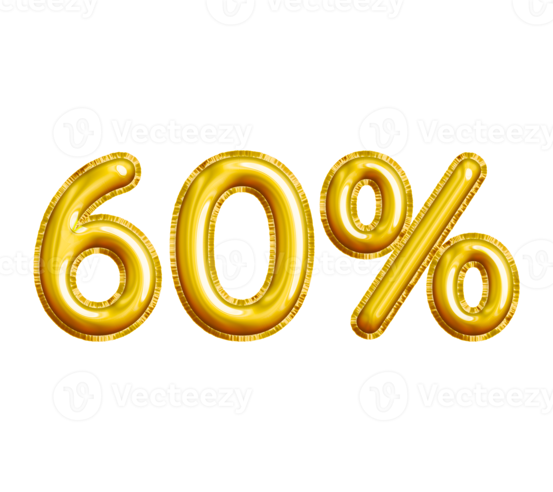 60 or Sixty Percent 3D Gold Balloon. You can use this asset for your content Marketing like as Promotion, Advertisement, Ads,  Banner, Flyer, Discount Card and anymore. png