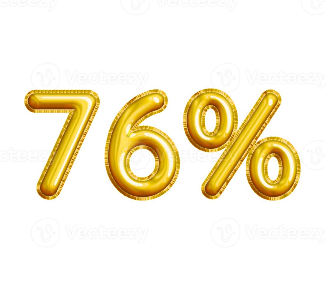 76 or Seventy-six Percent 3D Gold Balloon. You can use this asset for your content Marketing like as Promotion, Advertisement, Ads,  Banner, Flyer, Discount Card and anymore. png