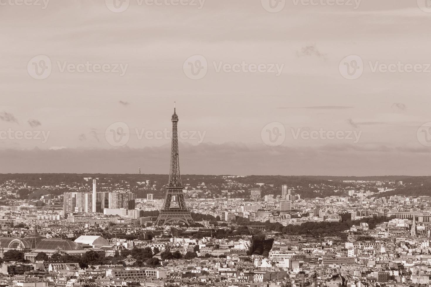 cityscape of Paris in sepia photo