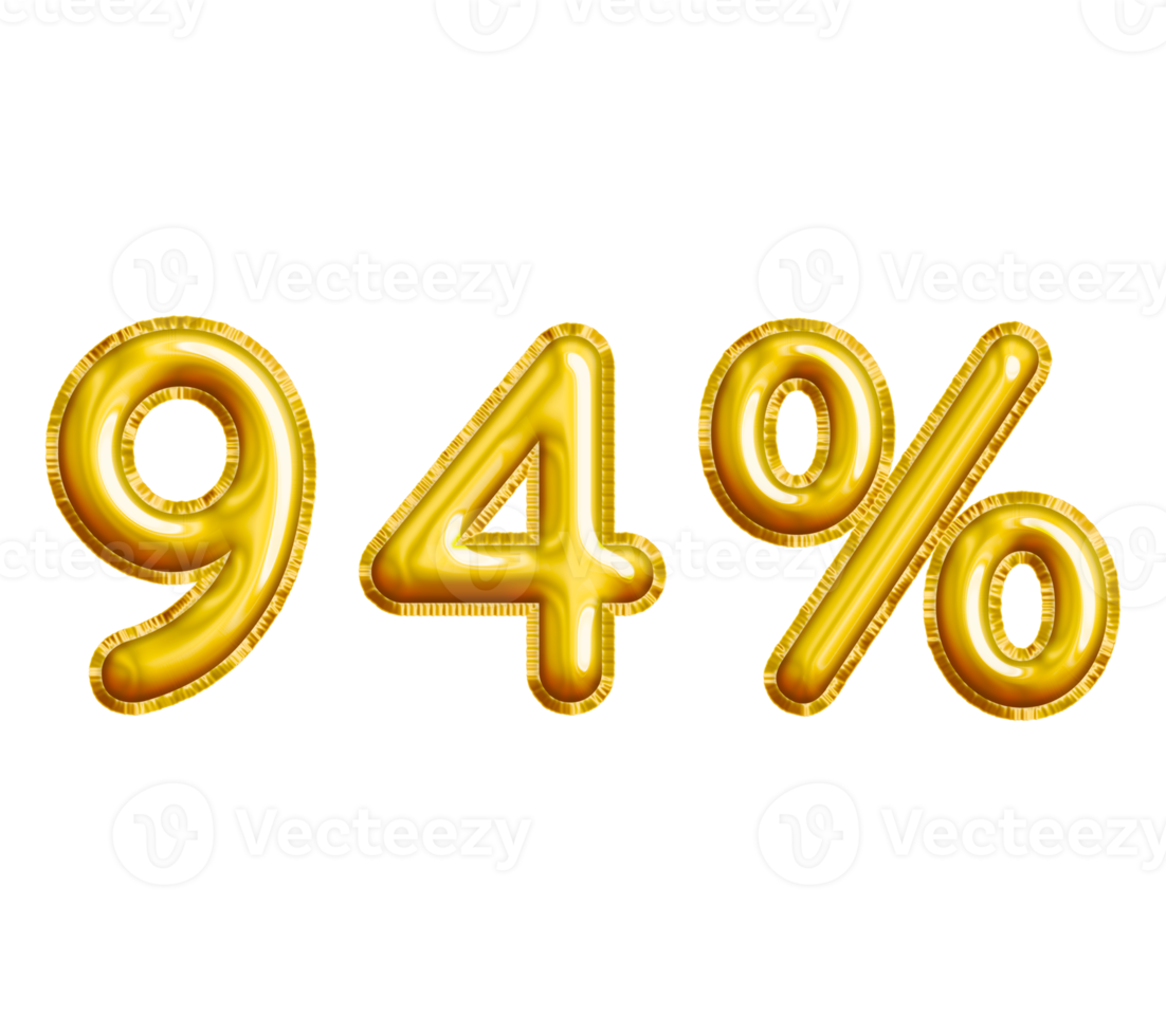 94 or Ninety-four Percent 3D Gold Balloon. You can use this asset for your content Marketing like as Promotion, Advertisement, Ads,  Banner, Flyer, Discount Card and anymore. png