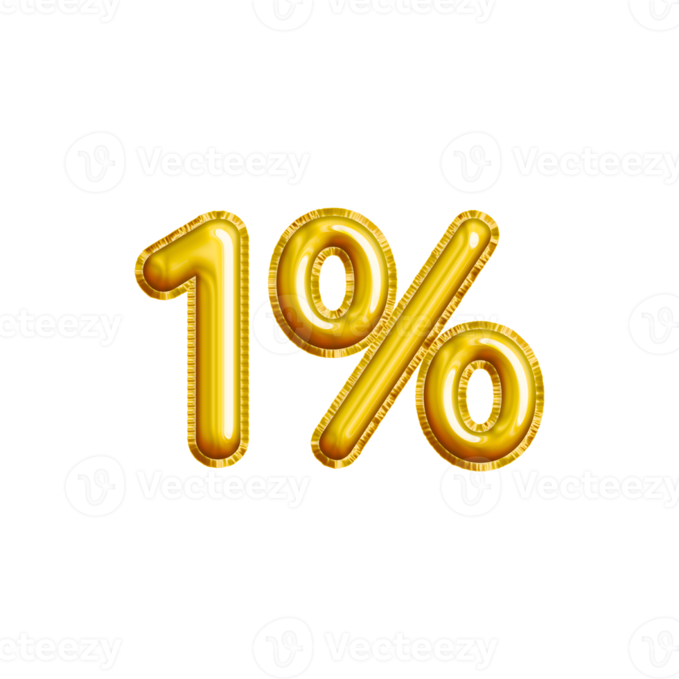 1 or One Percent 3D Gold Balloon. You can use this asset for your content Marketing like as Promotion, Advertisement, Ads,  Banner, Flyer, Discount Card and anymore. png