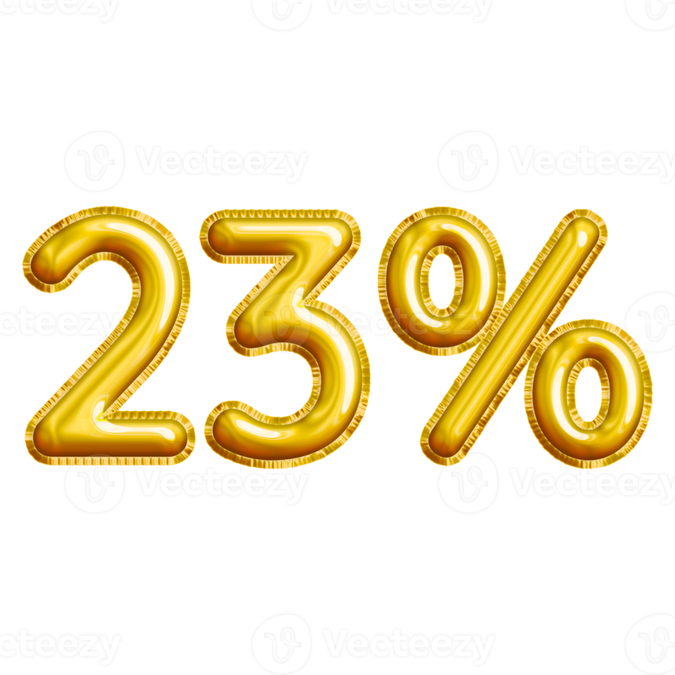 23 or Twenty-three Percent 3D Gold Balloon. You can use this asset for your content Marketing like as Promotion, Advertisement, Ads,  Banner, Flyer, Discount Card and anymore. png