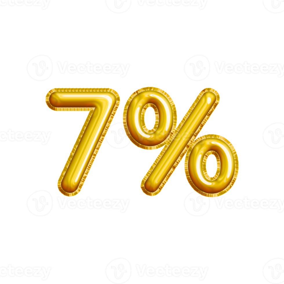 7 or Seven Percent 3D Gold Balloon. You can use this asset for your content Marketing like as Promotion, Advertisement, Ads,  Banner, Flyer, Discount Card and anymore. png