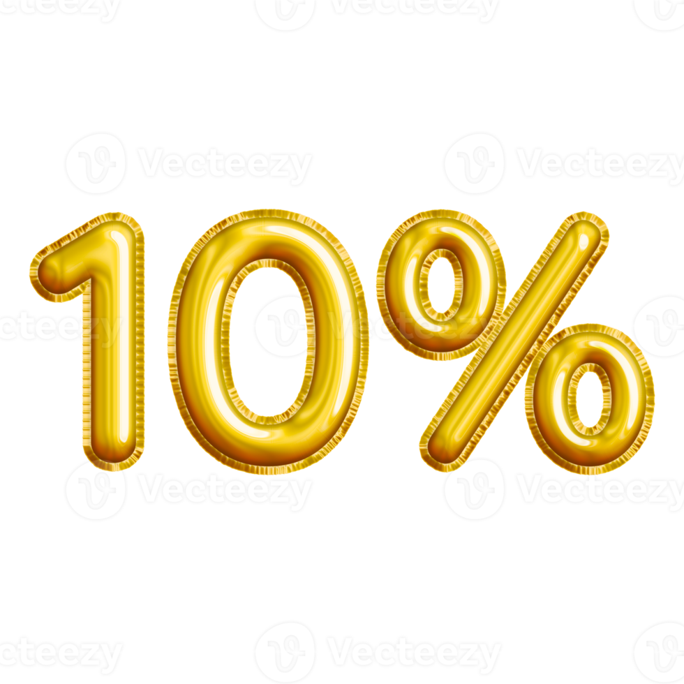 10 or Ten Percent 3D Gold Balloon. You can use this asset for your content Marketing like as Promotion, Advertisement, Ads,  Banner, Flyer, Discount Card and anymore. png