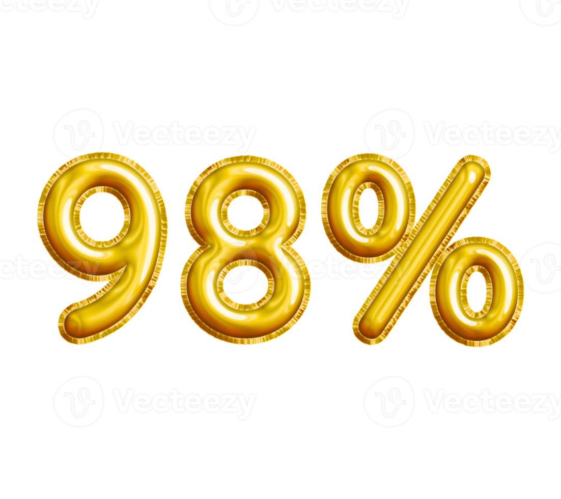 98 or Ninety-eight Percent 3D Gold Balloon. You can use this asset for your content Marketing like as Promotion, Advertisement, Ads,  Banner, Flyer, Discount Card and anymore. png